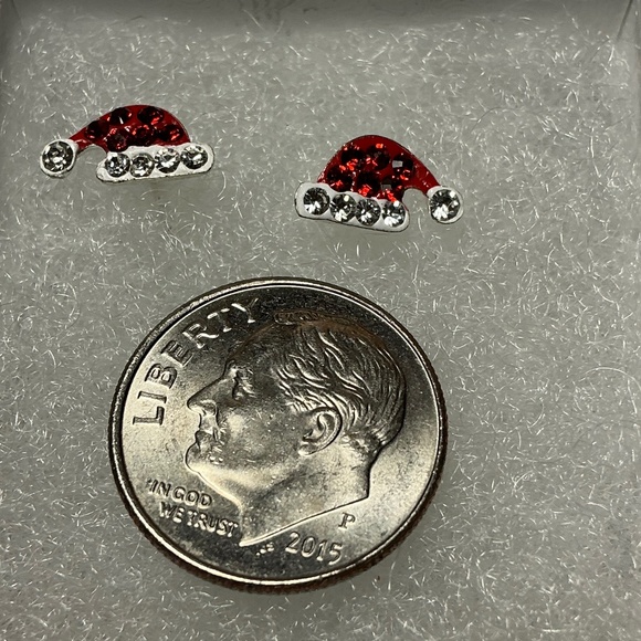 Sterling Silver Santa Hat Stud Earrings - Picture 2 of 5